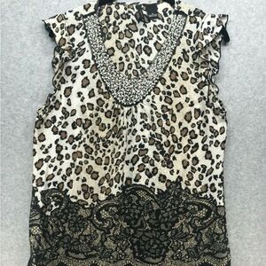 New Directions Leopard Print Blouse with Black Lace